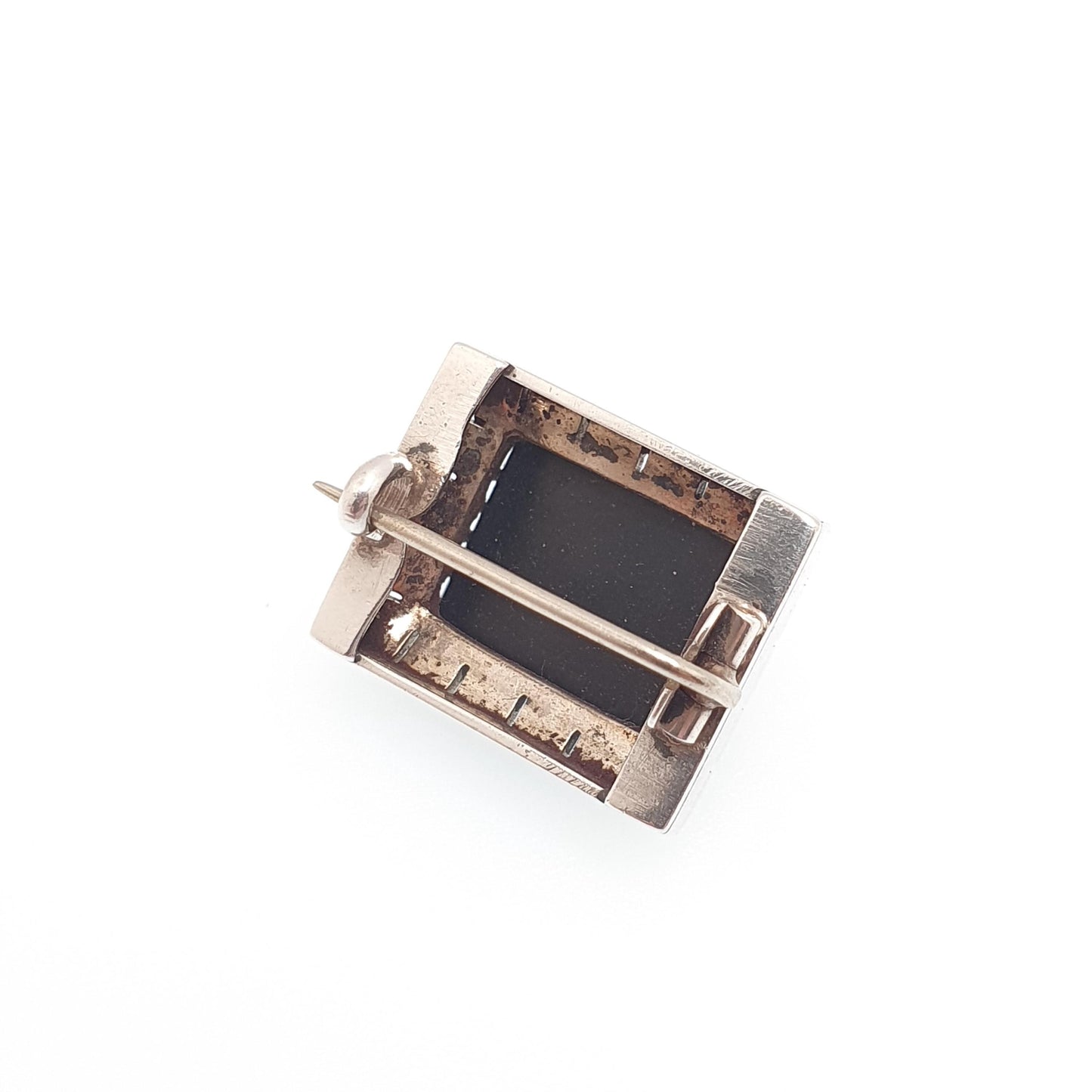 Antique Victorian Solid Silver Onyx Seed Pearl Brooch Rectangular Genuine Gemstone Black Quartz 1800s Vintage Womens Jewelry Jewellery