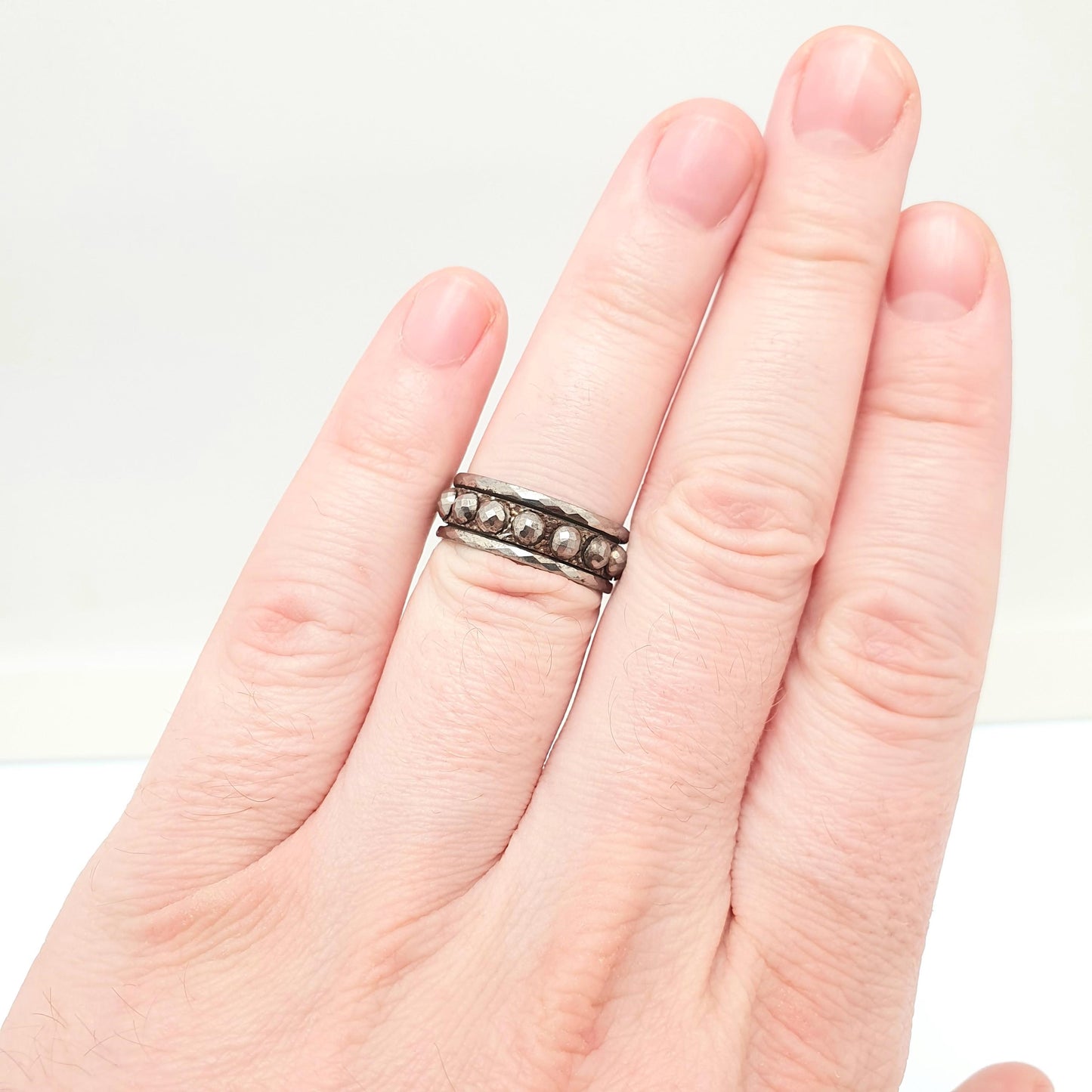 Antique Georgian Steel Cut Ring Band Full Eternity Very Rare Early 1800s Pre Victorian Faceted Handmade Artisan Vintage Jewelry Jewellery