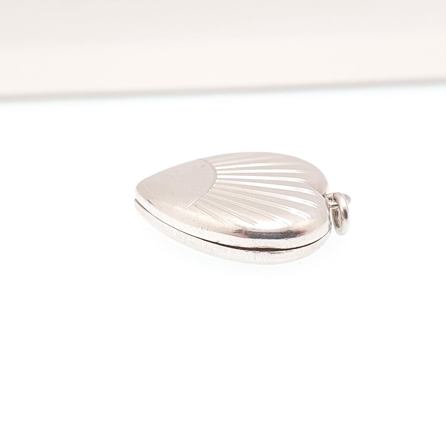 Antique Sterling Silver Heart Locket Sunburst Art Deco Necklace Pendant Engraved 1920s Cute Picture Photo Womens Jewelry Jewellery