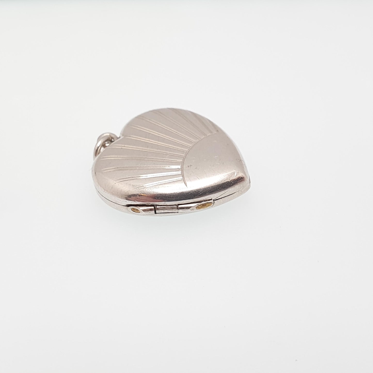 Antique Sterling Silver Heart Locket Sunburst Art Deco Necklace Pendant Engraved 1920s Cute Picture Photo Womens Jewelry Jewellery