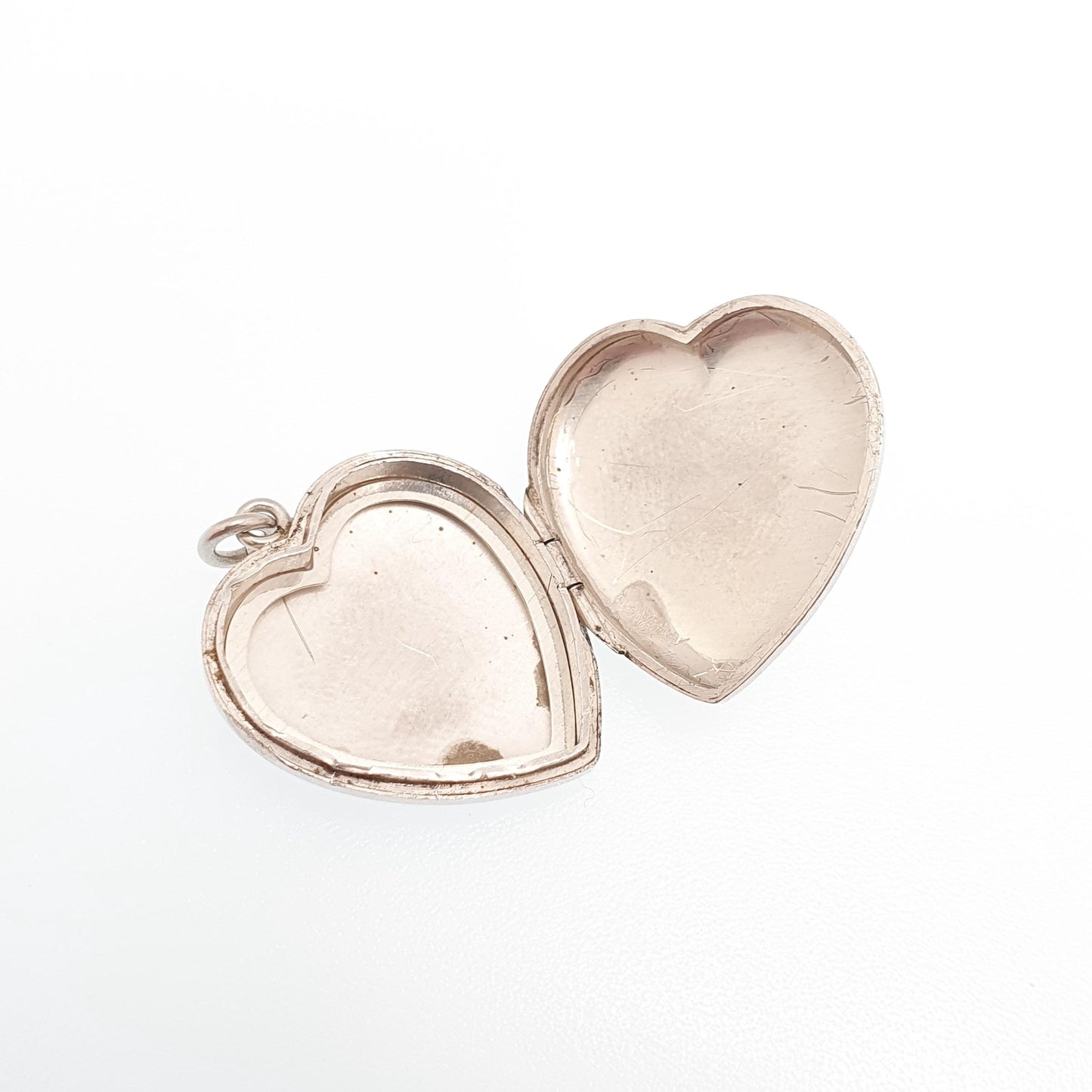 Antique Sterling Silver Heart Locket Sunburst Art Deco Necklace Pendant Engraved 1920s Cute Picture Photo Womens Jewelry Jewellery
