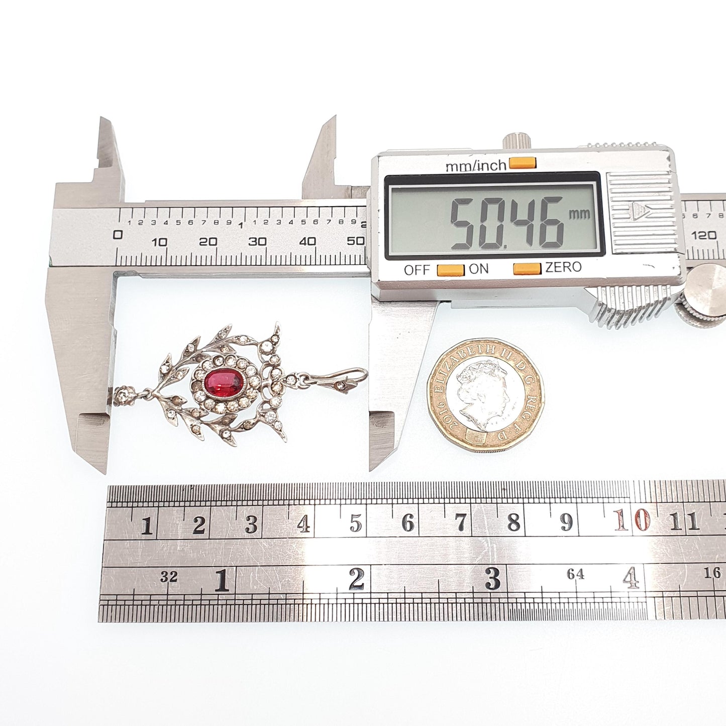 Antique Solid Silver Ruby Diamond Paste Pendant Art Nouveau Necklace Oval Cut Hanging Rare Fine Vintage Womens Jewellery Jewelry