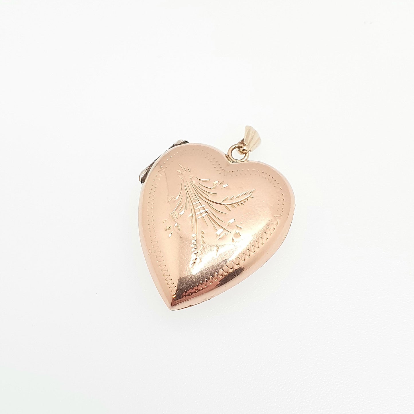 Antique 9ct 9k Rose Gold Heart Locket Pendant Engraved Solid 375 Fine Estate Large Red Back & Front Necklace Jewelry Womens Jewellery