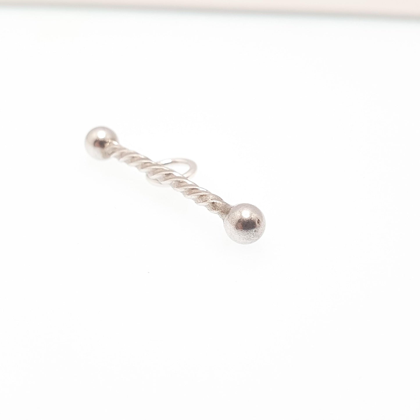 Antique Solid Silver T Bar Pendant Fob Victorian Necklace Twist and Ball Albertina Chain Pocket Watch Charm Vintage Womens Jewelry Jewellery