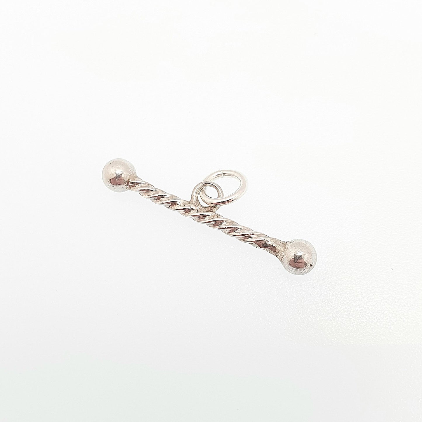 Antique Solid Silver T Bar Pendant Fob Victorian Necklace Twist and Ball Albertina Chain Pocket Watch Charm Vintage Womens Jewelry Jewellery