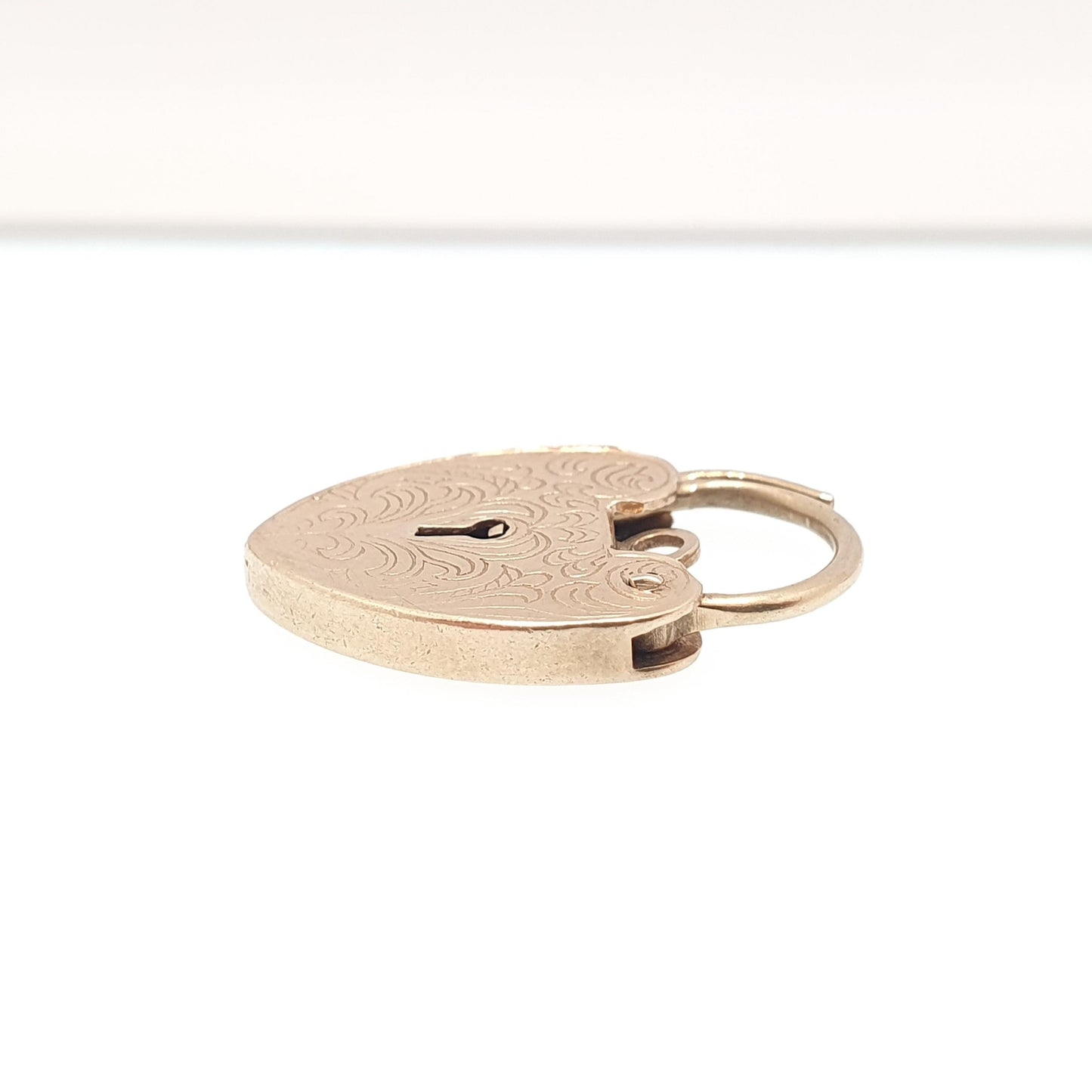 Vintage Solid Gold 9ct Padlock Bracelet Clasp Charm Engraved Large Big Necklace Pendant 1979 Hallmark Clasp Lock 9k Victorian Revival Womens