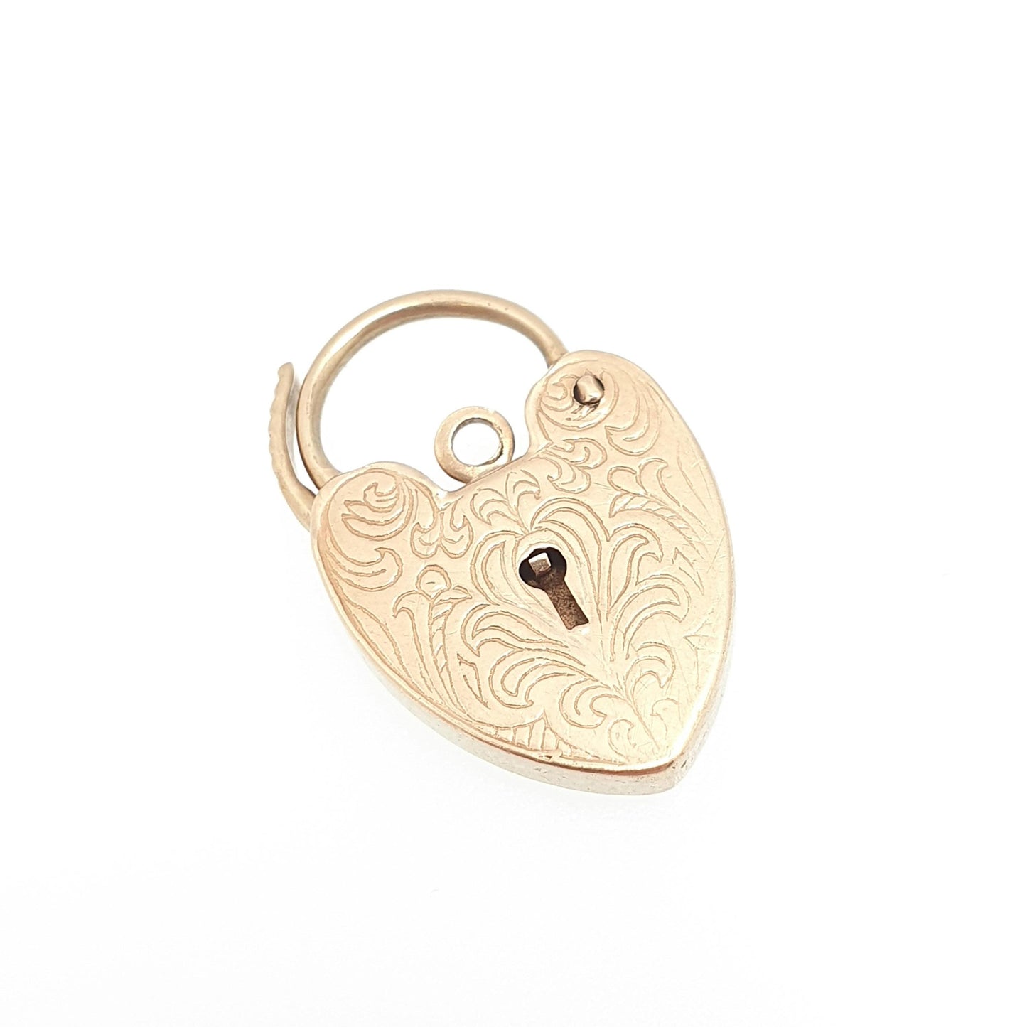 Vintage Solid Gold 9ct Padlock Bracelet Clasp Charm Engraved Large Big Necklace Pendant 1979 Hallmark Clasp Lock 9k Victorian Revival Womens