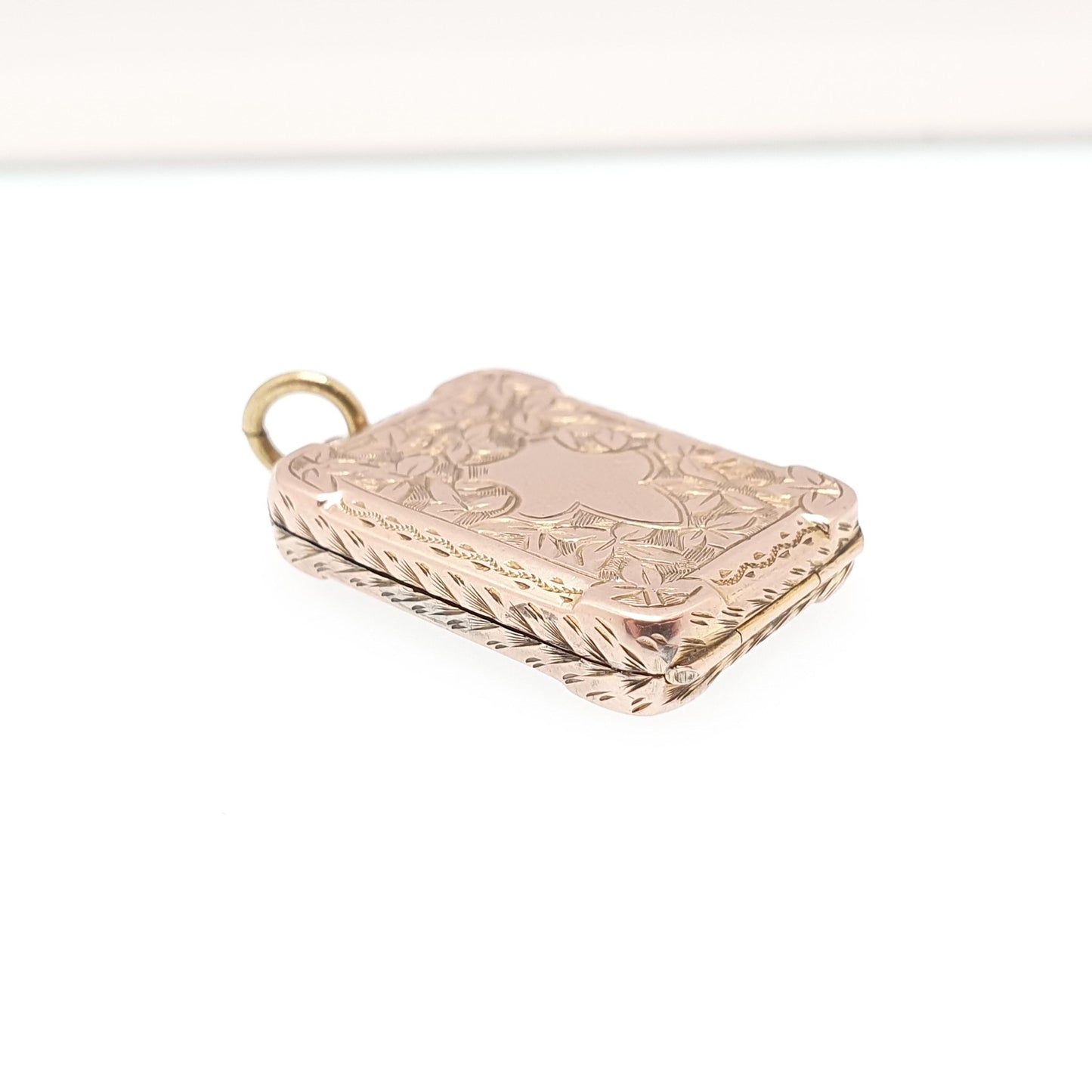 Antique 9ct 9k Gold Rectangular Locket Victorian Pendant Rose Solid 375 Back & Front Picture Photo Vintage Necklace Jewelry Womens Jewellery