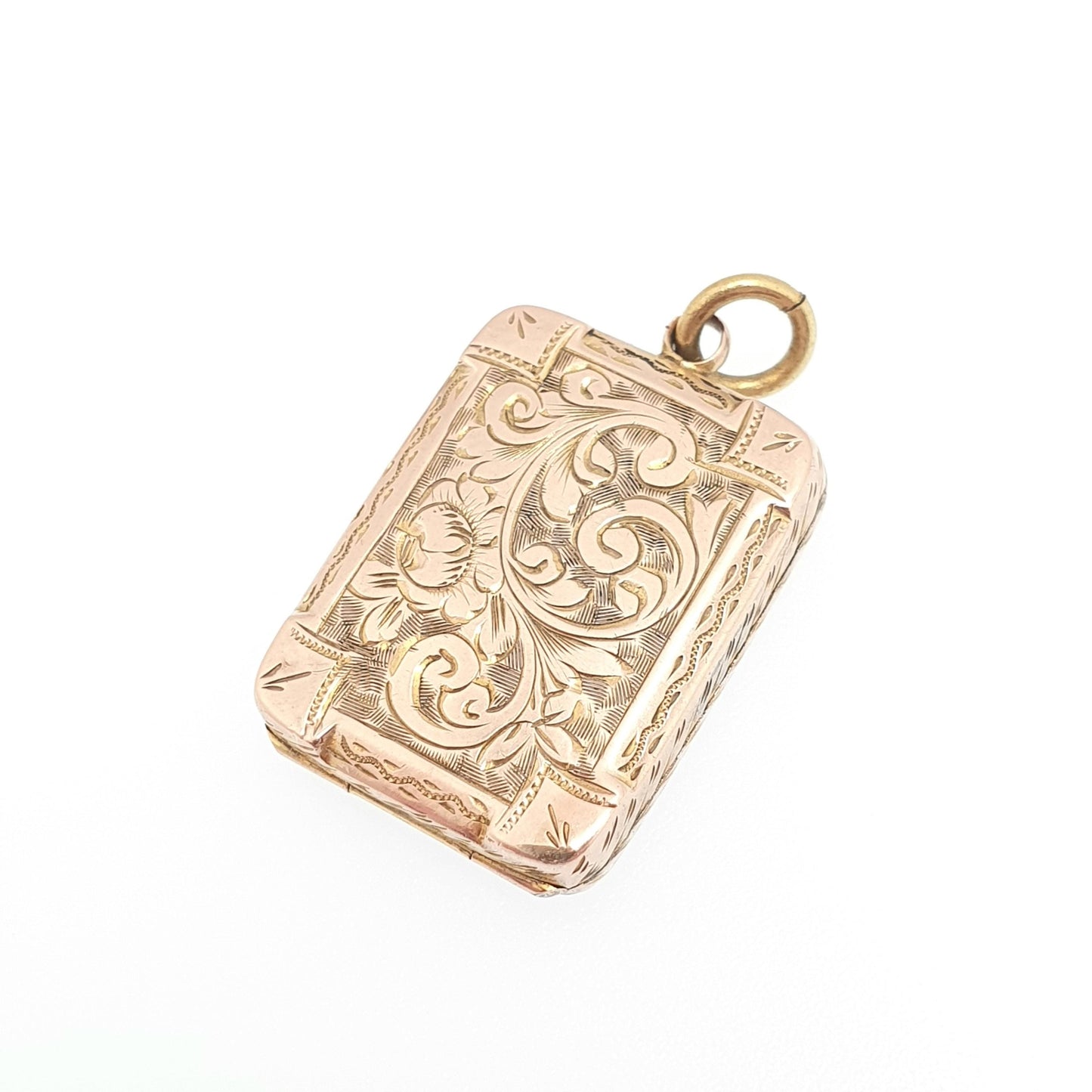 Antique 9ct 9k Gold Rectangular Locket Victorian Pendant Rose Solid 375 Back & Front Picture Photo Vintage Necklace Jewelry Womens Jewellery