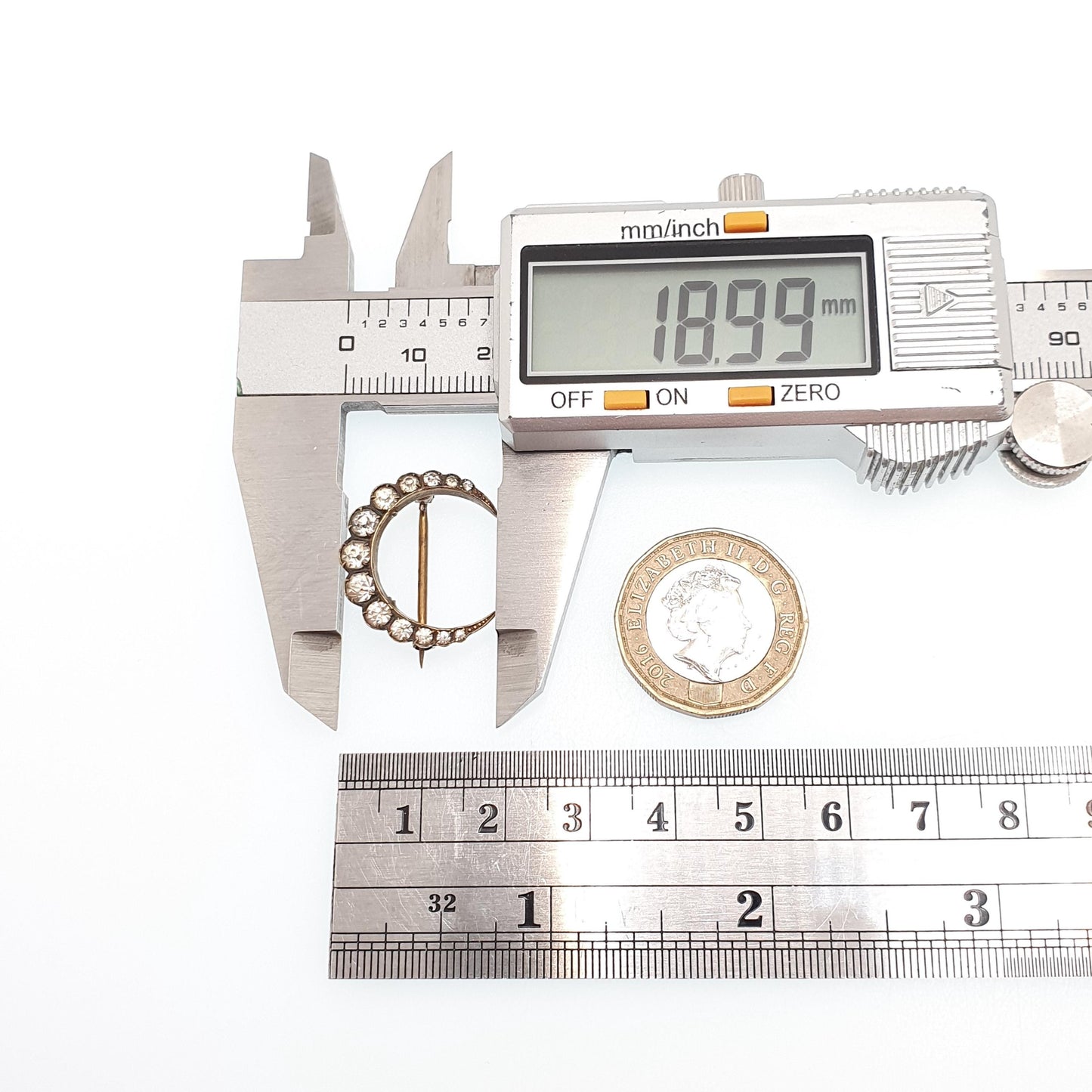 Antique Crescent Moon Diamond Paste Brooch Victorian Gold Tone Sparkly Celestial 1800s Jewelry Jewellery Vintage Moons Costume