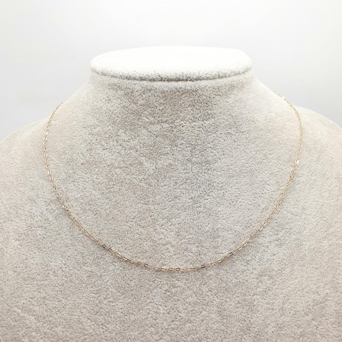 Vintage 9k 9ct Gold Chain Necklace Cable Trace Link 42cm 16.5" 1.10g Oval Links Fine Solid 375 9kt 9 Carat Women Retro Jewelry Jewellery