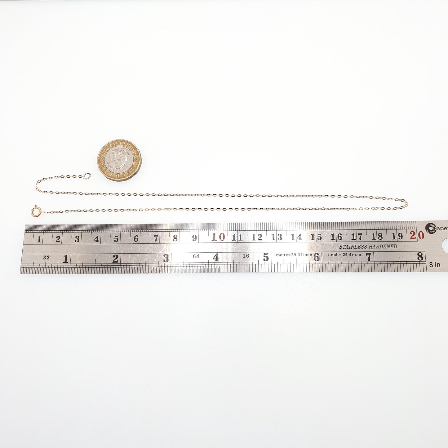 Vintage 9k 9ct Gold Chain Necklace Cable Trace Link 42cm 16.5" 1.10g Oval Links Fine Solid 375 9kt 9 Carat Women Retro Jewelry Jewellery