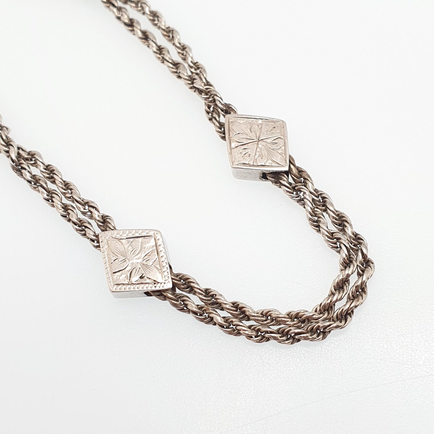 Antique Solid Silver Albertina Bracelet Victorian Kite Spacer Rope Link Engraved Chain 9.70g 20.5cm Vintage Gift Womens Jewelry Jewellery