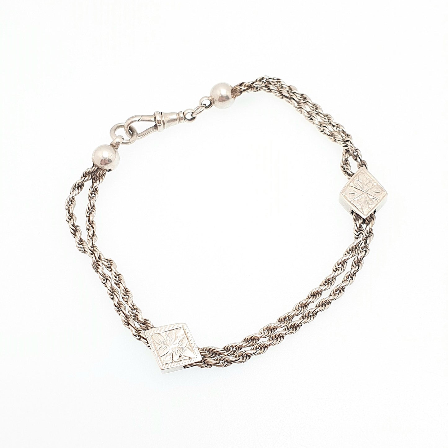 Antique Solid Silver Albertina Bracelet Victorian Kite Spacer Rope Link Engraved Chain 9.70g 20.5cm Vintage Gift Womens Jewelry Jewellery
