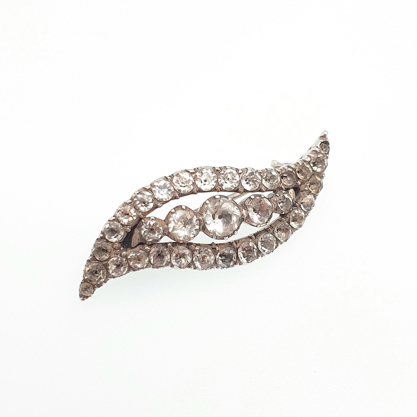 Antique Georgian Black Dot Paste Solid Silver Brooch Eye Shape Ellipse Old Cut Foiled Diamond Pastes Solid Backed Vintage Jewelry Jewellery