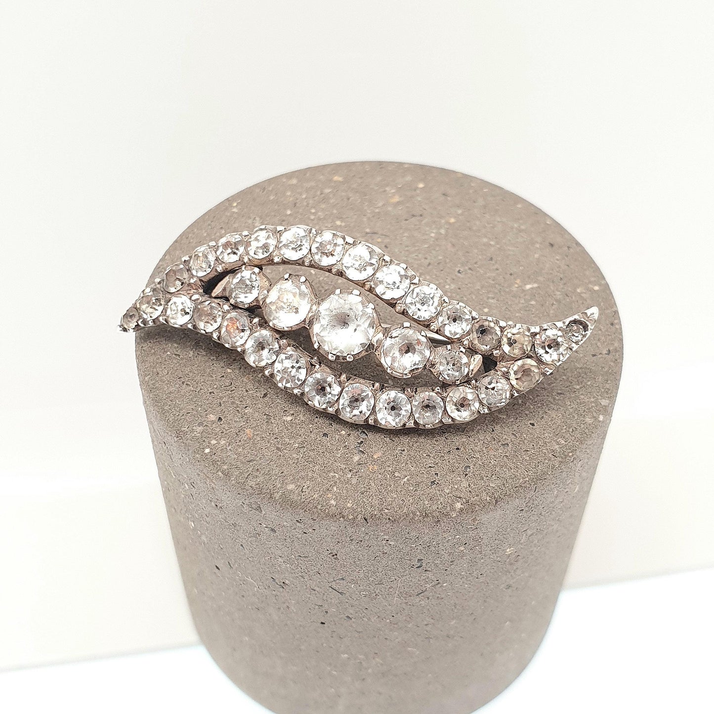 Antique Georgian Black Dot Paste Solid Silver Brooch Eye Shape Ellipse Old Cut Foiled Diamond Pastes Solid Backed Vintage Jewelry Jewellery