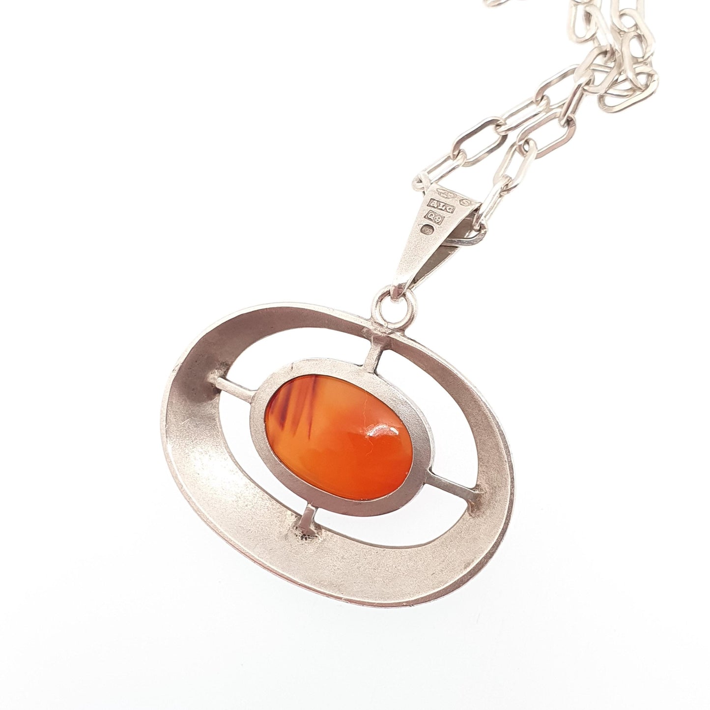Vintage Sterling Silver Swedish Necklace Carnelian Quartz 1966 Scandinavian Modernist Target Designer Womens Fine Rare Jewellery Jewelry