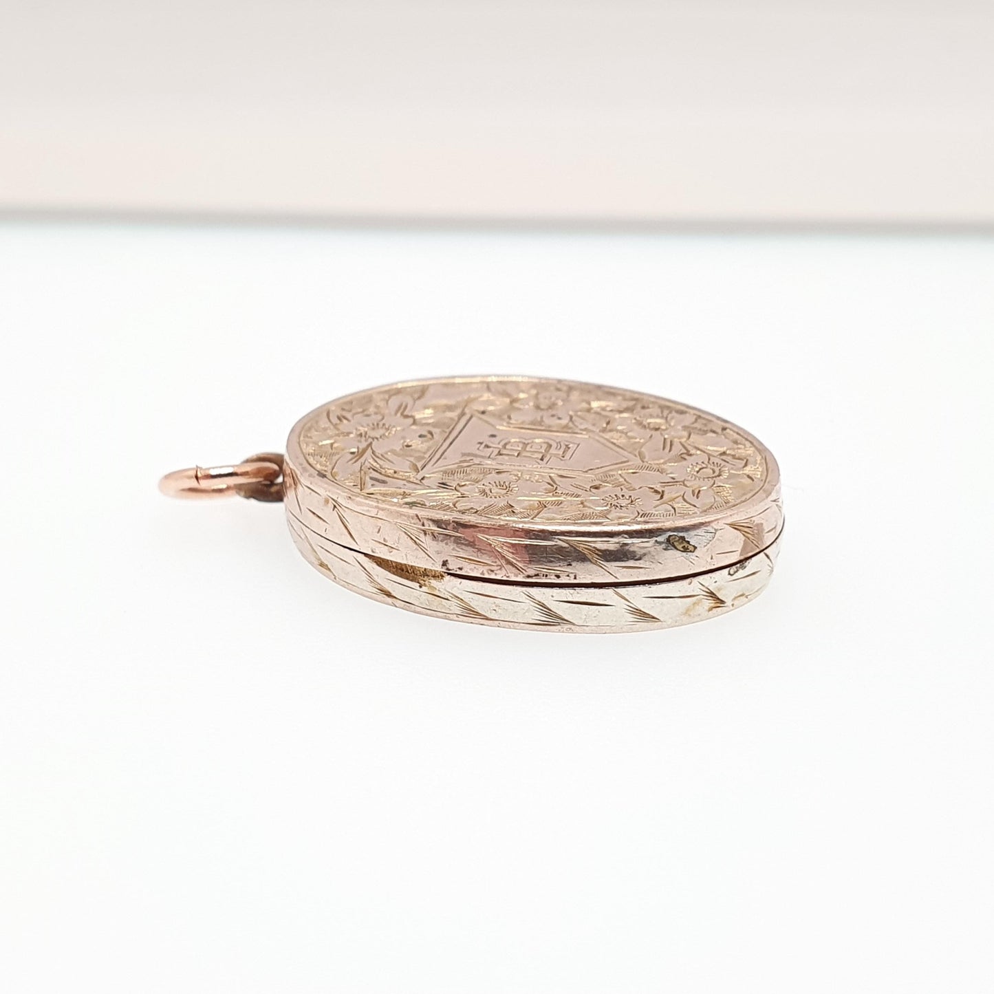 Antique 9ct Rose Gold Locket Victorian Oval Solid 9k 375 Engraved Small Cute Pendant Love Gift Back Front Necklace Jewelry Womens Jewellery