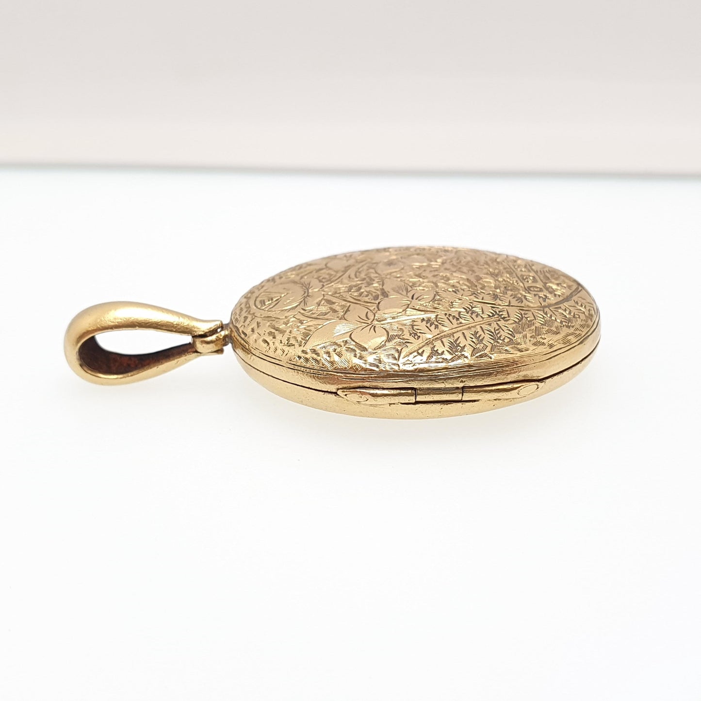 Antique Victorian Gold on Sterling Silver Locket Pendant 1879 Hallmarked Hand Engraved Large Oval Picture Photo Ornate Jewelry