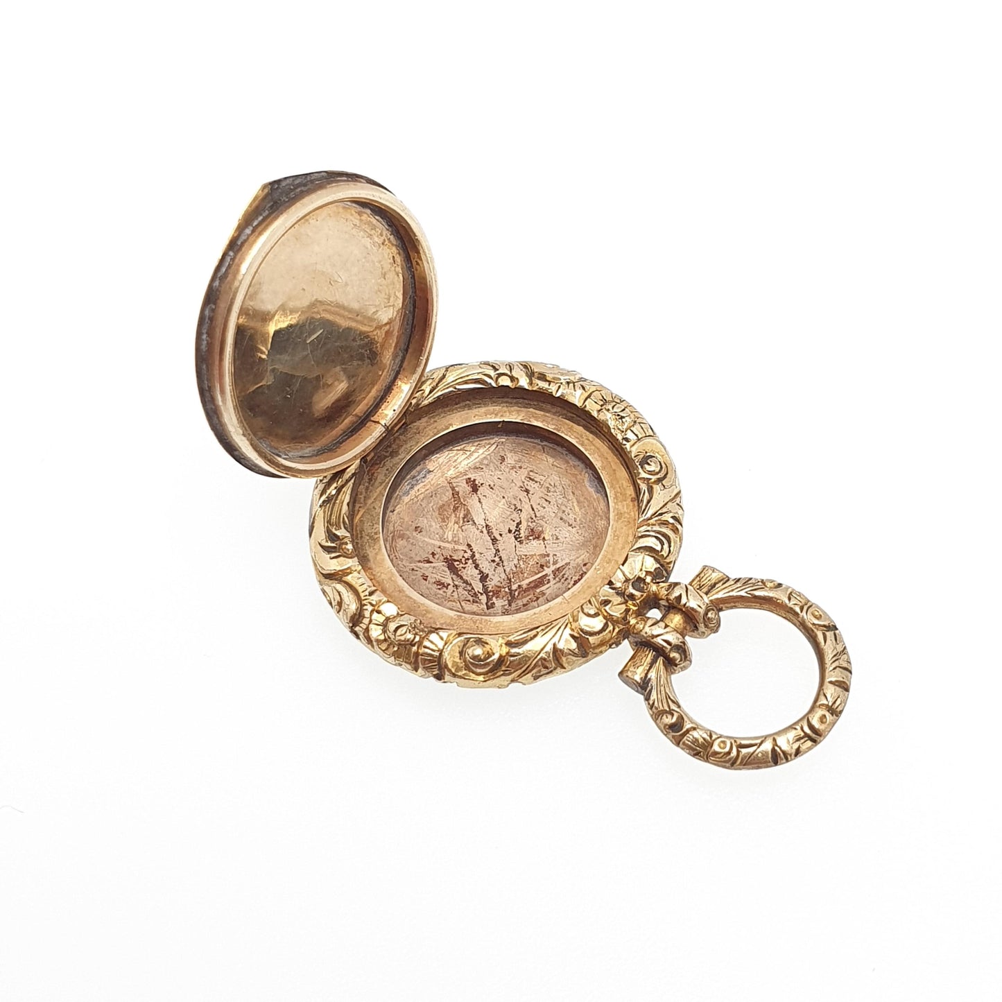 Antique Victorian 9ct 9k Gold Locket Necklace Pendant Pocket Watch Style Chased Border Solid Back & Front Style Picture Jewelry Jewellery