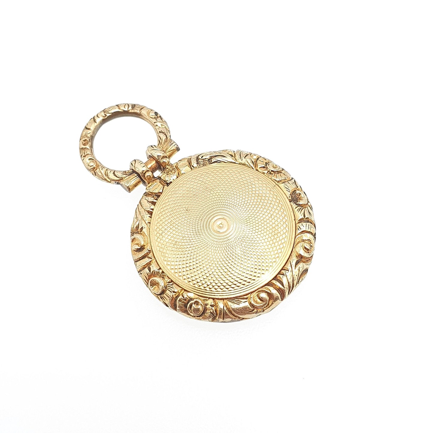 Antique Victorian 9ct 9k Gold Locket Necklace Pendant Pocket Watch Style Chased Border Solid Back & Front Style Picture Jewelry Jewellery