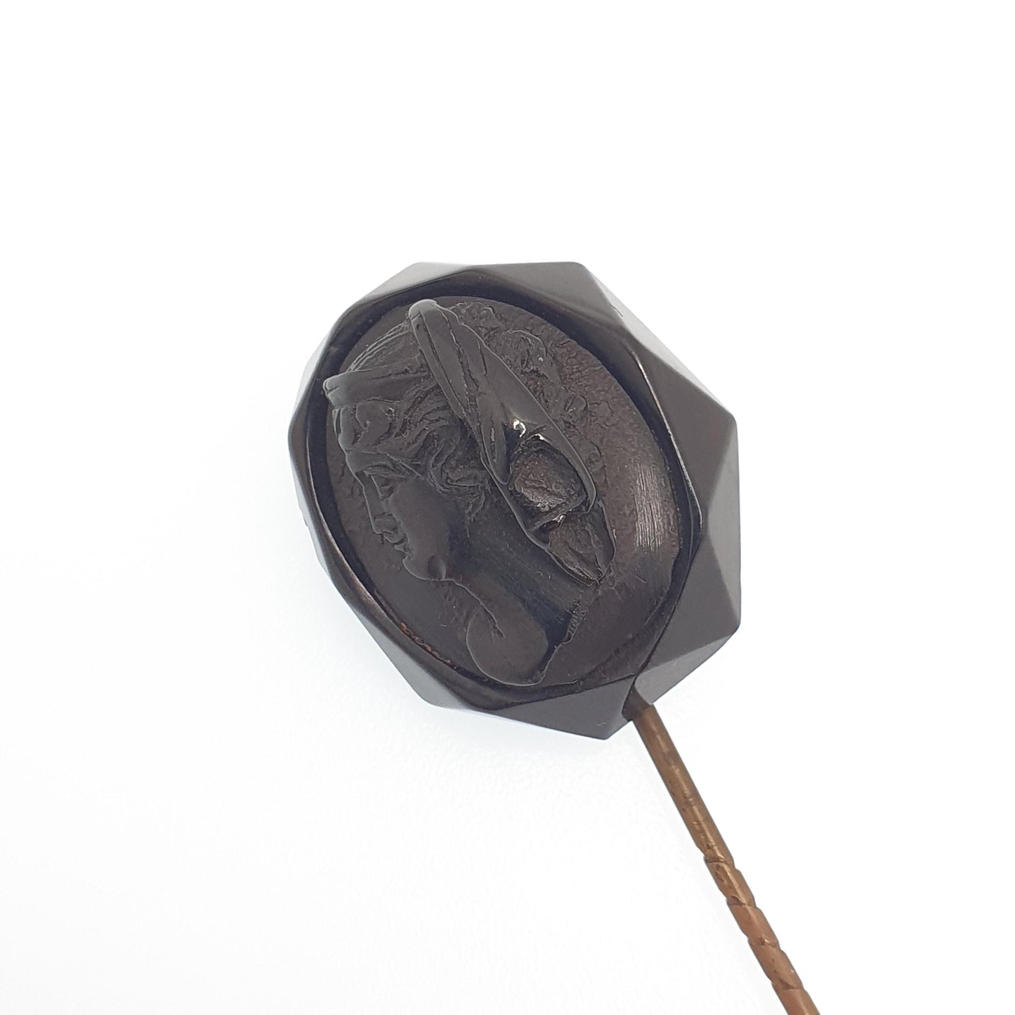 Antique Victorian Whitby Jet Stick Pin Cameo Bust Hand Carved Genuine Authentic Mourning Lapel Jacket 1800s Black Genuine Jewelry Jewellery