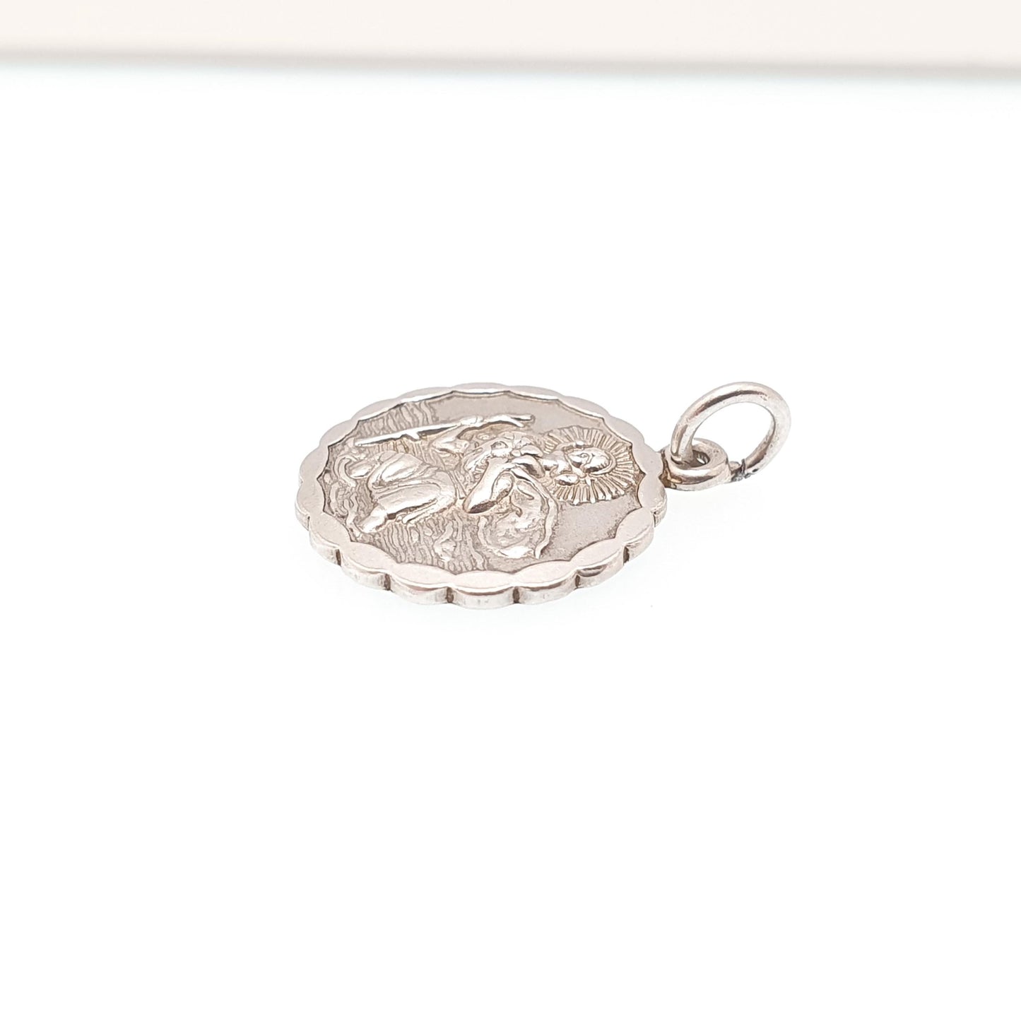 GEORG JENSEN Vintage Sterling Silver St Christopher Pendant Necklace Small Plane Car Double Sided Genuine Saint Jewellery Jewelry Women