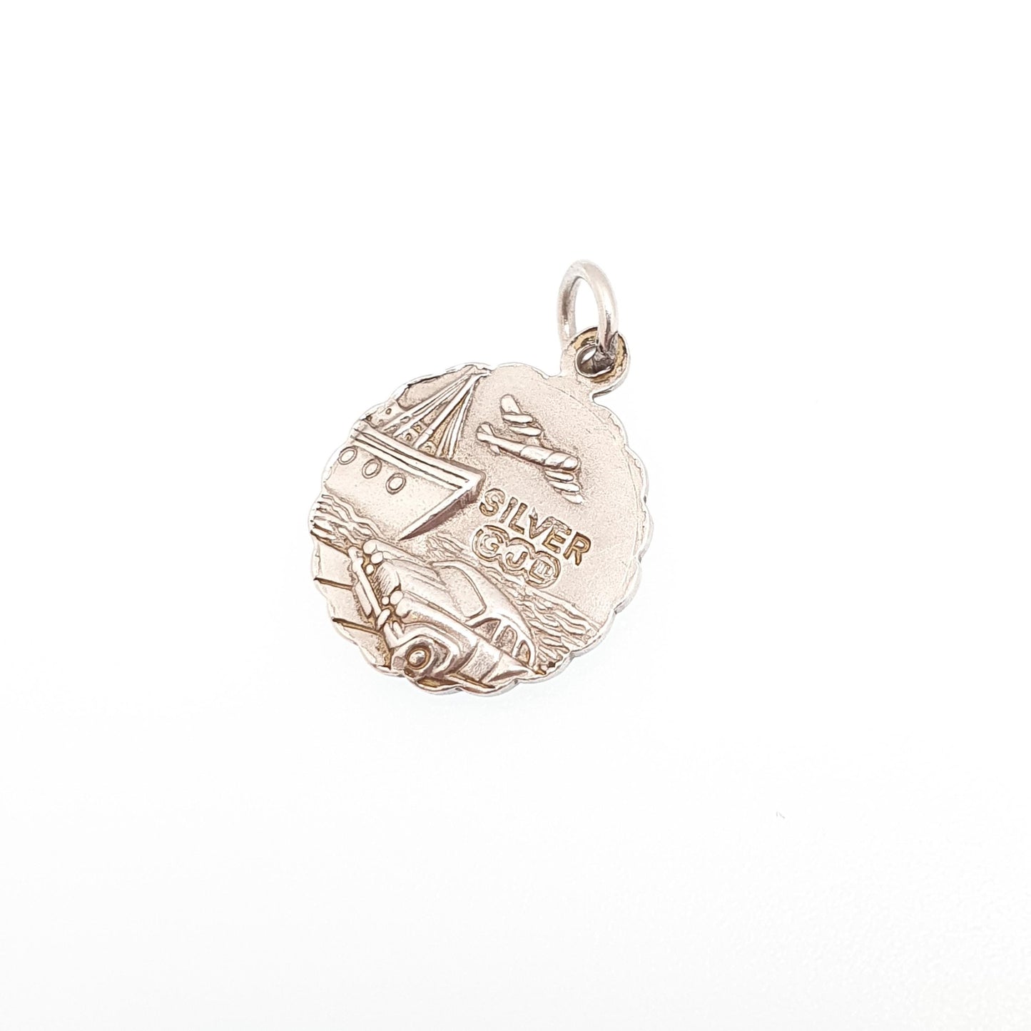GEORG JENSEN Vintage Sterling Silver St Christopher Pendant Necklace Small Plane Car Double Sided Genuine Saint Jewellery Jewelry Women