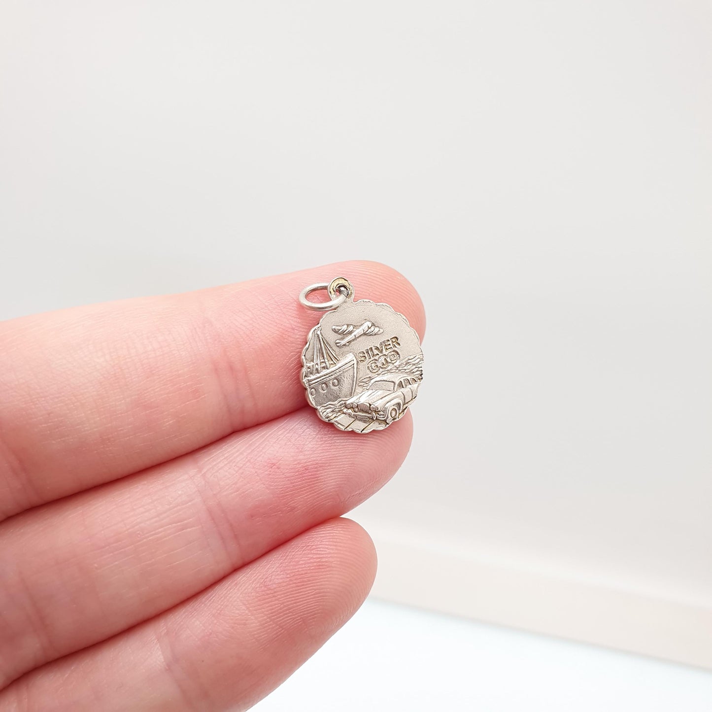 GEORG JENSEN Vintage Sterling Silver St Christopher Pendant Necklace Small Plane Car Double Sided Genuine Saint Jewellery Jewelry Women