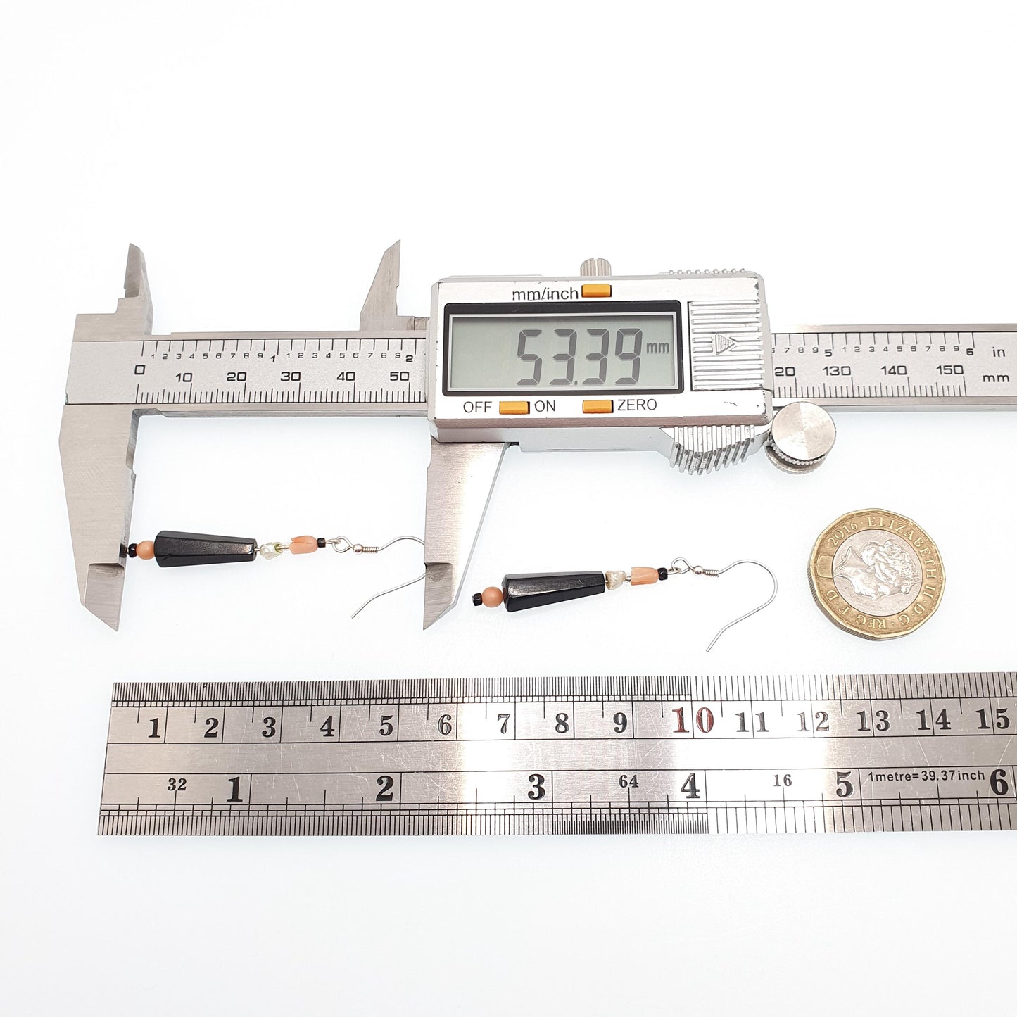 Upcycled Whitby Jet Earrings Coral Freshwater Pearl Sterling Silver Antique Victorian Repurposed Hook Dangle Drop Vintage Jewelry Jewellery