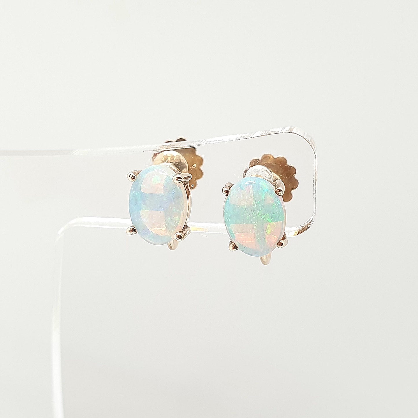 Antique Opal 9k 9ct Gold Earrings Translucent White Opals Solid 9 Carat 375 Oval Cut Cabochon Vintage Gemstone Womens Jewelry Jewellery