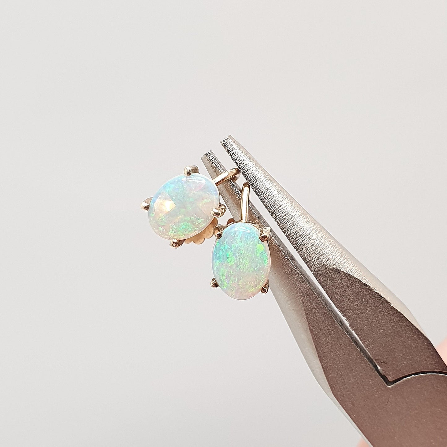Antique Opal 9k 9ct Gold Earrings Translucent White Opals Solid 9 Carat 375 Oval Cut Cabochon Vintage Gemstone Womens Jewelry Jewellery
