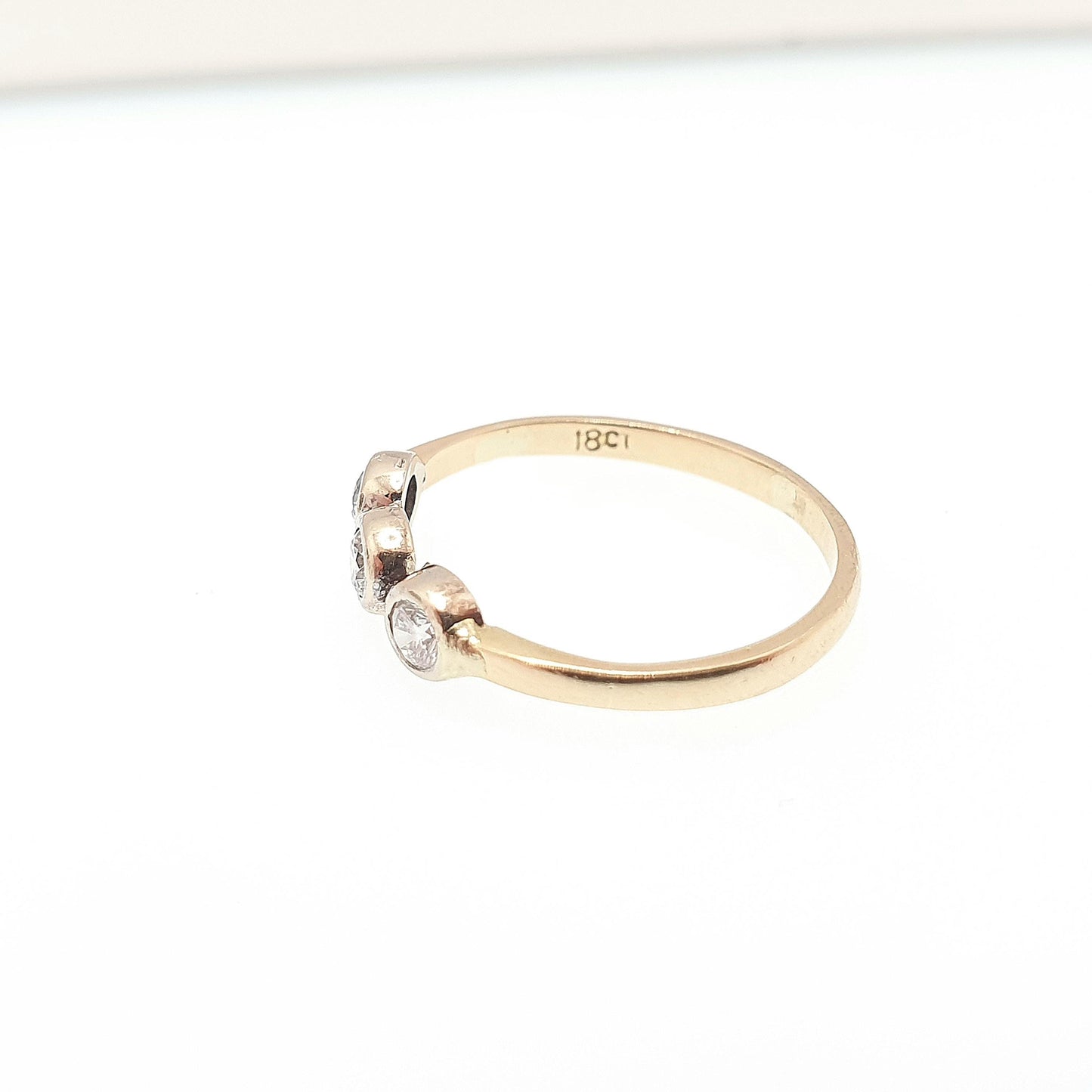 Vintage 18k 18ct Gold Diamond Ring Trilogy Solid 750 Brilliant Cut 0.3ct Antique Shank Wedding Womens Engagement Old Jewelry Jewellery
