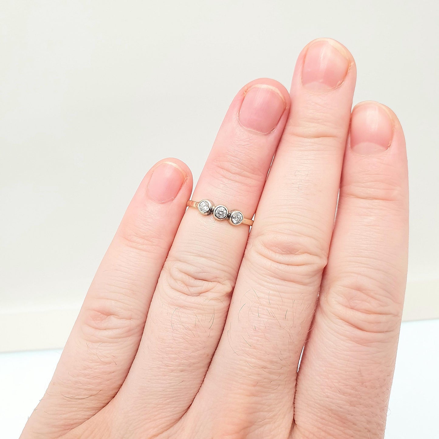 Vintage 18k 18ct Gold Diamond Ring Trilogy Solid 750 Brilliant Cut 0.3ct Antique Shank Wedding Womens Engagement Old Jewelry Jewellery