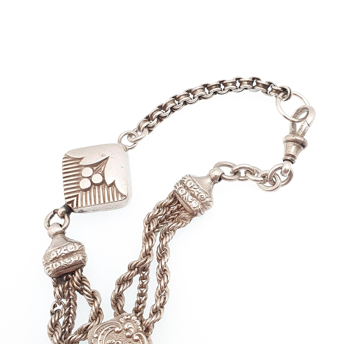 Antique Victorian Solid Silver Albertina Bracelet Dog Clip Belcher Rope Link Square 13.29g 19.5cm Aesthetic Vintage Gift Jewelry Jewellery