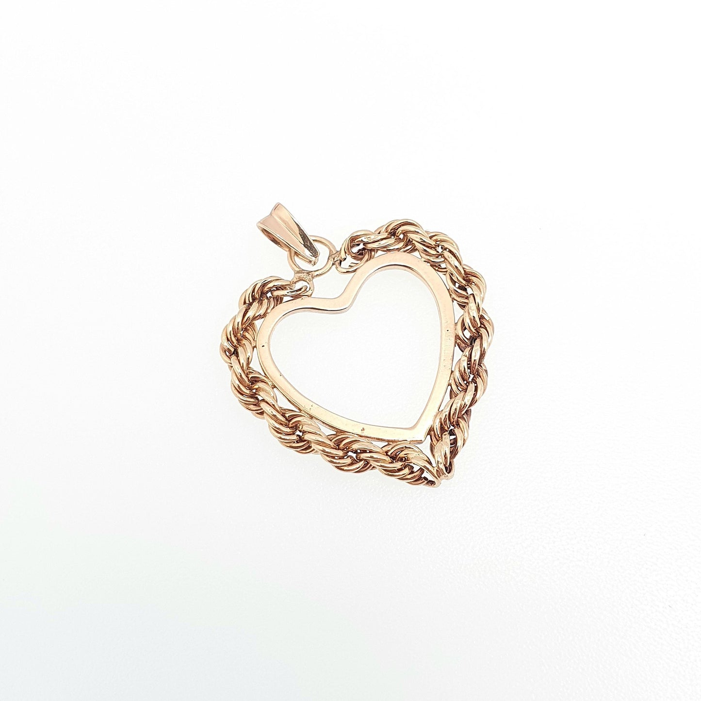 Vintage 10k 10kt Gold Heart Pendant Necklace Solid 417 Rope Link Yellow Modernist Retro Fine Estate Love Gift Womens Jewelry Jewellery