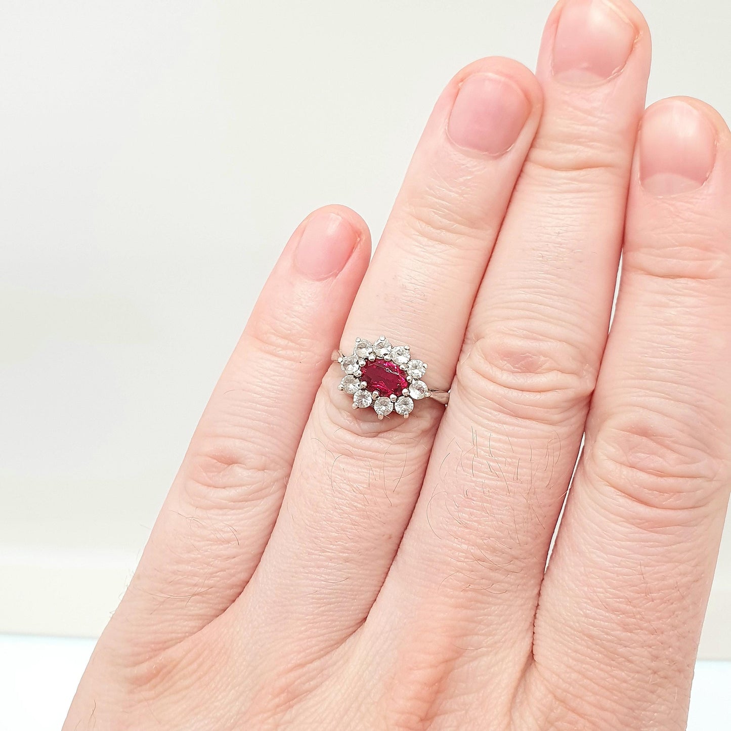 Antique 9ct Gold Ruby Paste Ring Art Deco White Spinel Sterling Silver & Solid 9k 375 1920s Vintage Cocktail Ladies Womens
