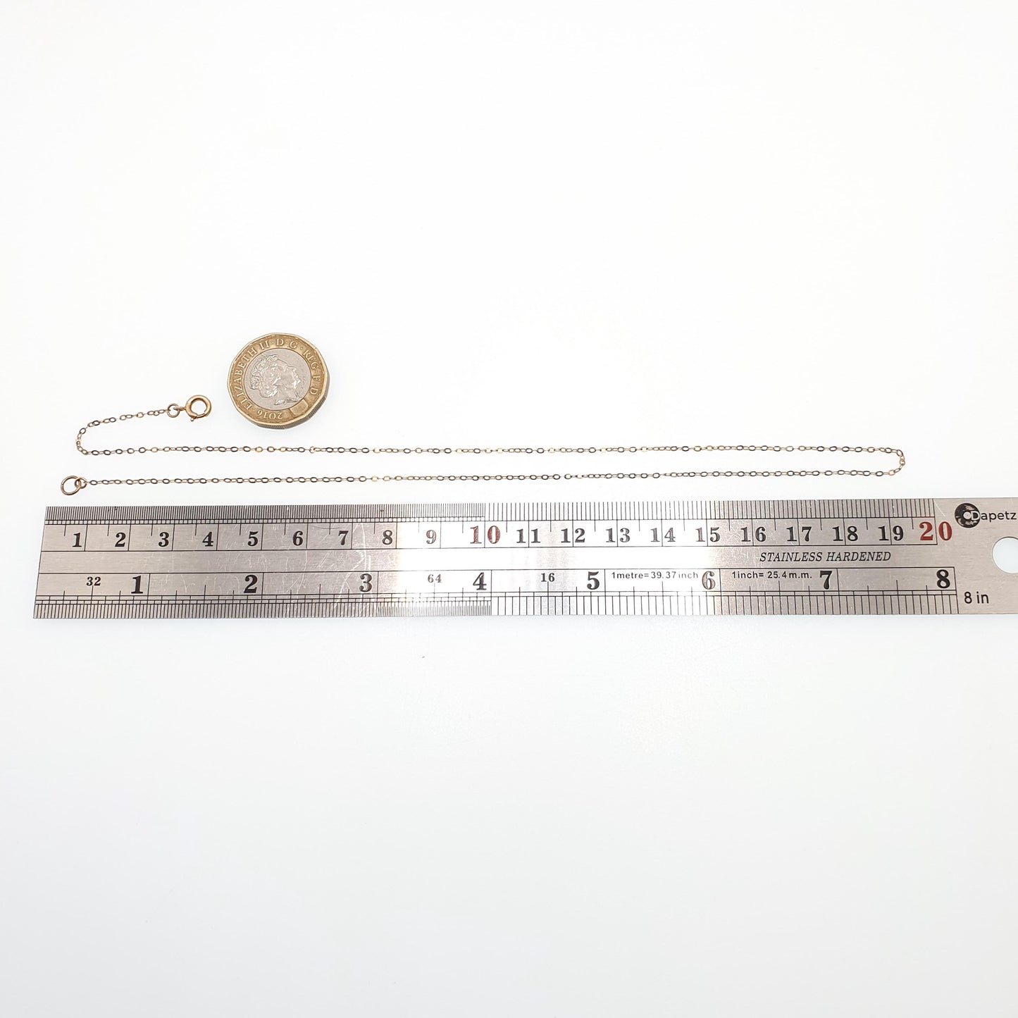 Antique 9ct 9k Gold Chain Necklace Trace Cable Link Solid 375 44cm 17.3" 1.74g Fine Dark Yellow Estate Vintage Womens Jewelry Jewellery