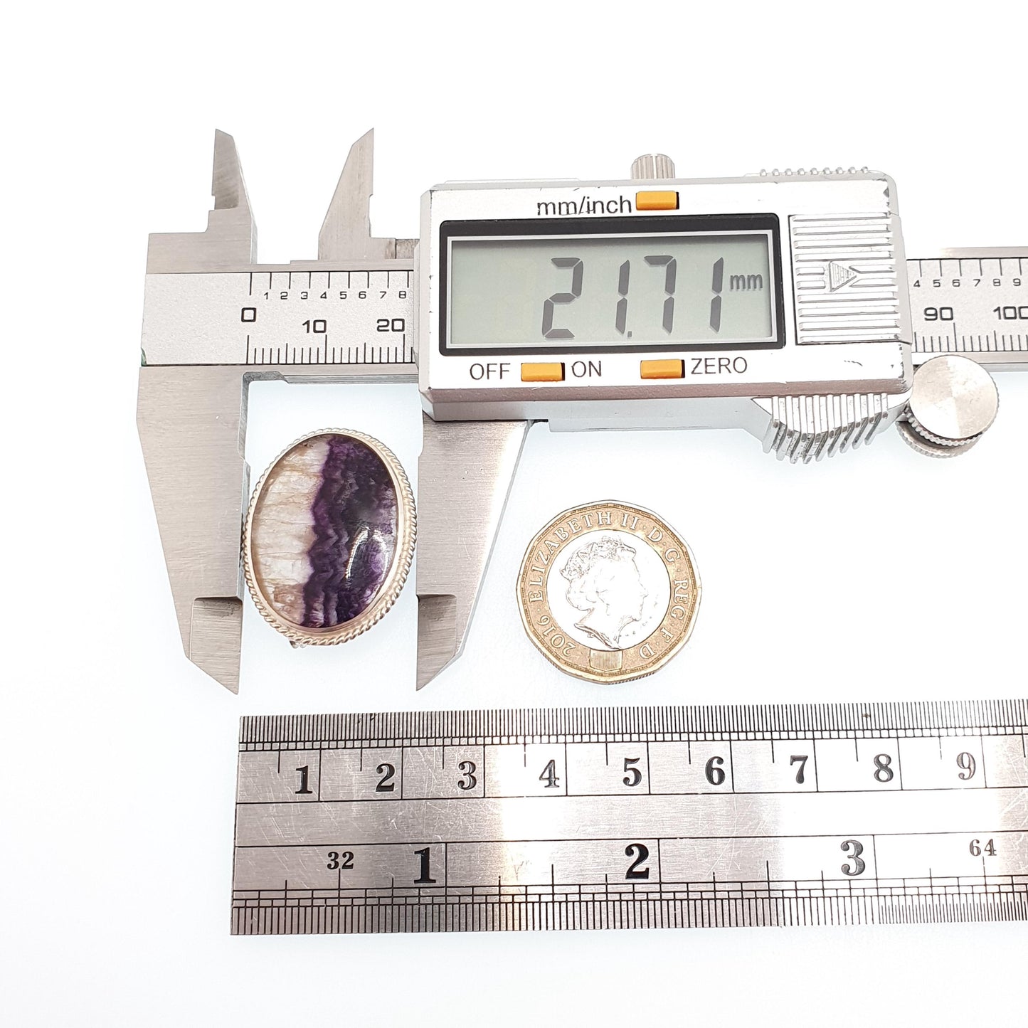 Vintage Sterling Silver Blue John Brooch Large Whole Gemstone Big Fluorite Bleu Jaune Womens Rare Gemstone Jewelry Jewellery Retro