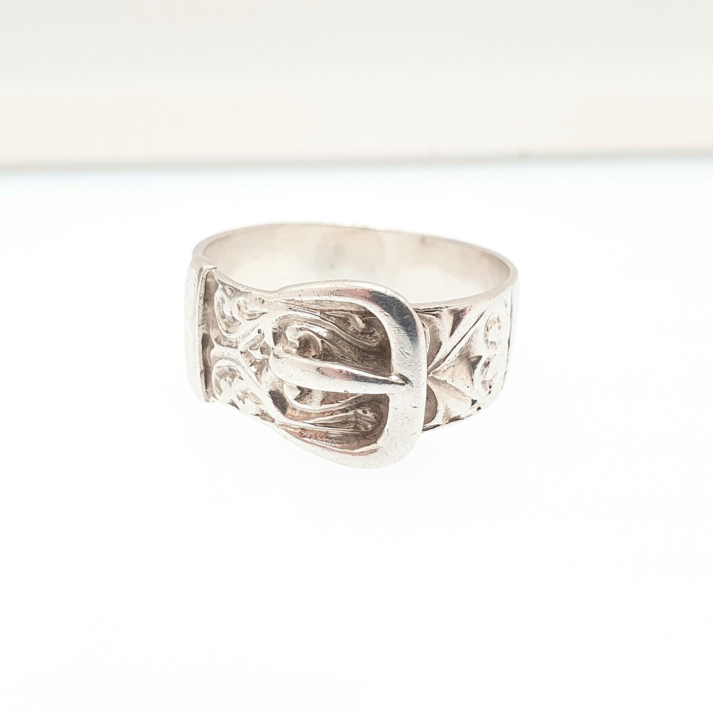 Vintage Solid Silver Belt Buckle Ring Thick Band Chunky 1960s Solid 925 Victorian Revival Unisex Womens Mens Retro Jewelry Jewellery