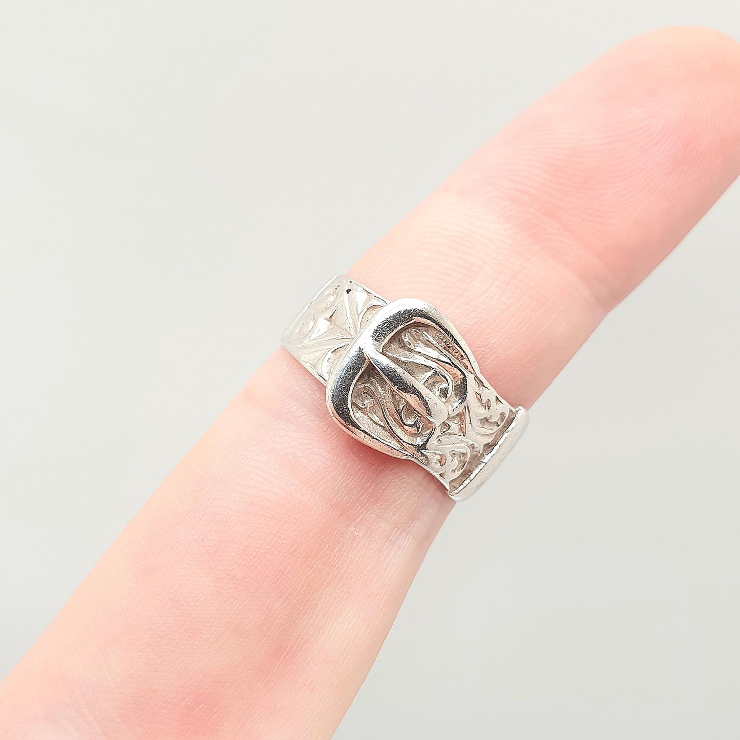 Vintage Solid Silver Belt Buckle Ring Thick Band Chunky 1960s Solid 925 Victorian Revival Unisex Womens Mens Retro Jewelry Jewellery