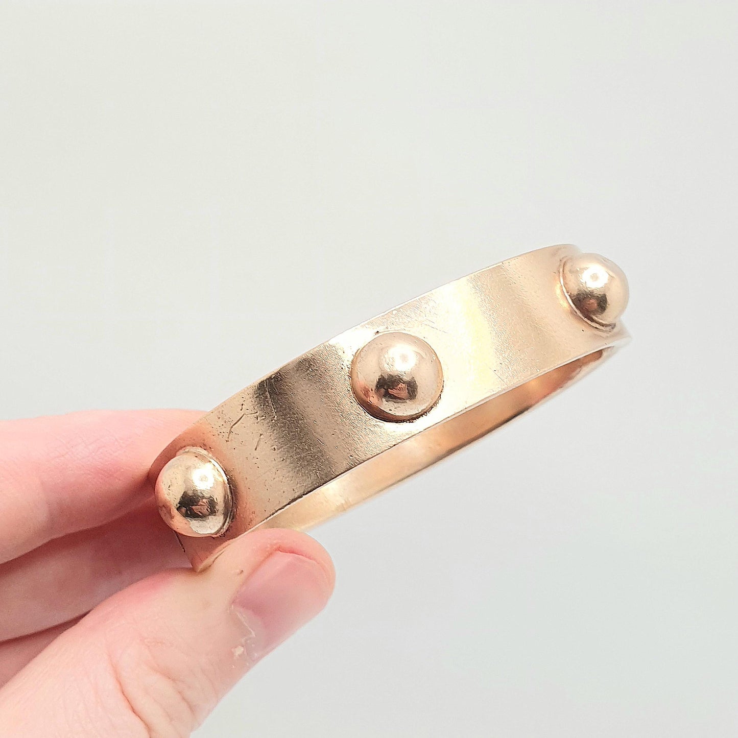 Antique Victorian Rolled Gold Bangle Stud Dome Snap Bracelet Filled Unique Timeless Authentic 1800s Womens Vintage Jewelry Jewellery