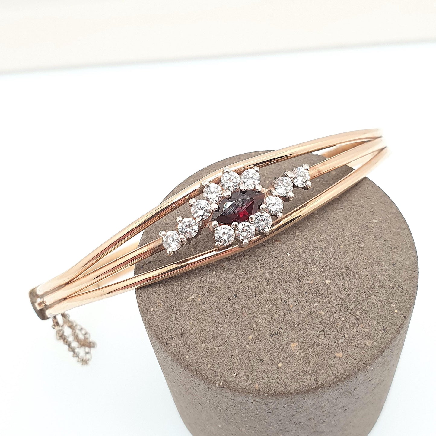 Antique Garnet Paste & Diamond Paste Bangle Rolled Gold Filled Snap Bracelet 1910s Unique Fine Estate Womens Vintage Jewelry Jewellery