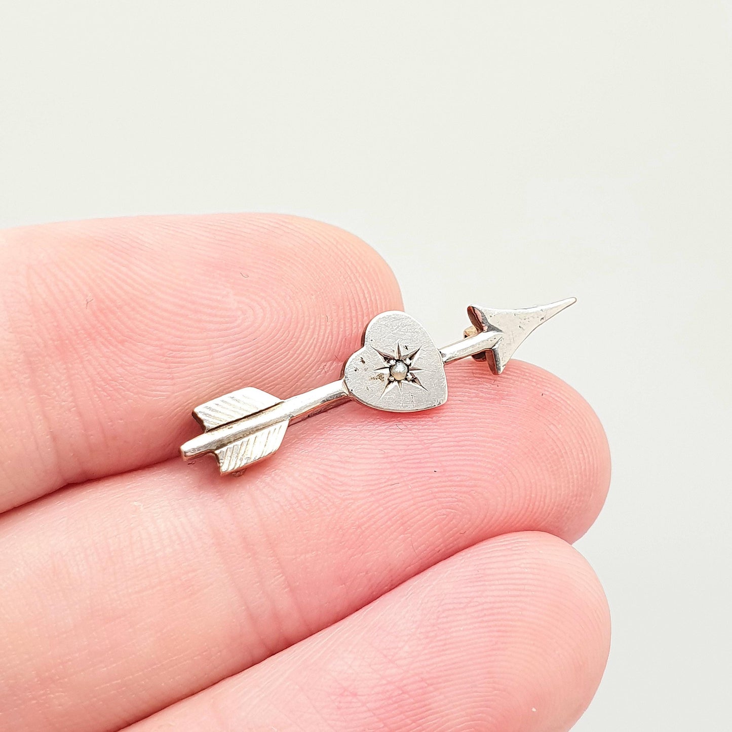 Antique Victorian Solid Silver Front Arrow Brooch Pin Seed Pearl Sagittarius Archer Love Cupid Genuine Vintage Womens Mens Jewellery Jewelry