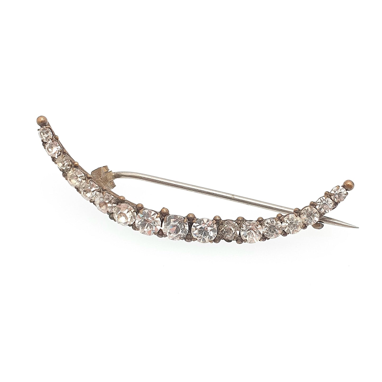 Antique Crescent Moon Diamond Paste Brooch Victorian Gold Tone Sparkly Celestial 1800s Jewelry Jewellery Vintage Moons Costume