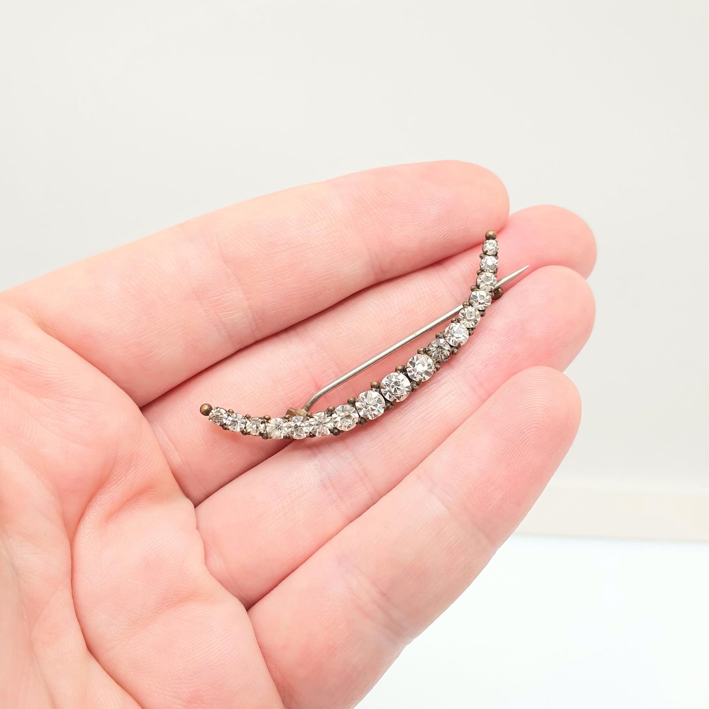 Antique Crescent Moon Diamond Paste Brooch Victorian Gold Tone Sparkly Celestial 1800s Jewelry Jewellery Vintage Moons Costume