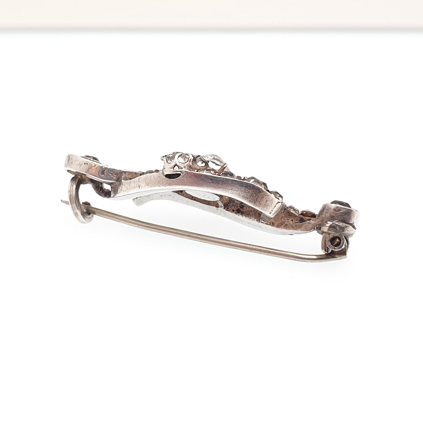 Antique Victorian Solid Silver Diamond Paste Brooch Pin Scroll Art Nouveau Ornate Late 1800s Sparkly Foiled Glass Cute Jewelry Jewellery