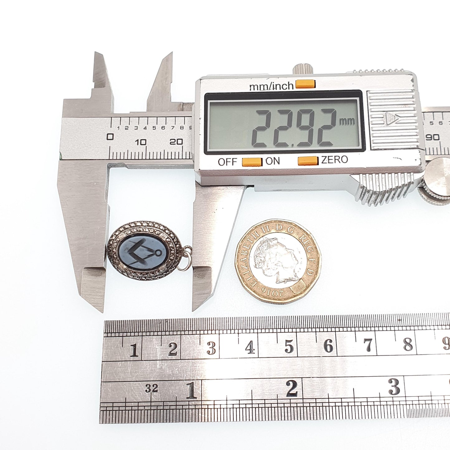 Antique Solid Silver Square & Compass Pendant Intaglio Agate Hardstone Masonic Fob Necklace Art Deco Marcasite Free Masons Jewelry Jewellery