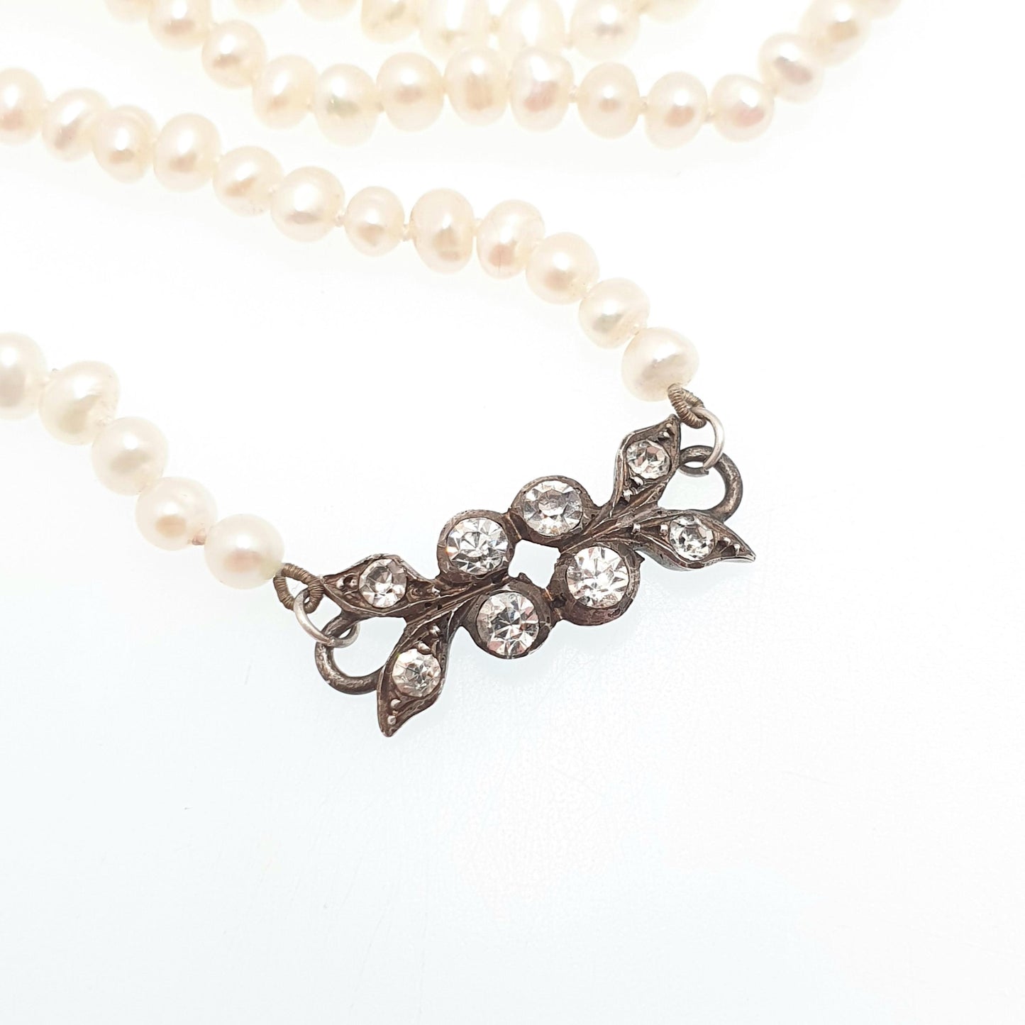 Antique Diamond Paste Freshwater Pearl Necklace Solid Silver Centre Choker Victorian Upcycled Restored Genuine Pearls Vintage Jewelry