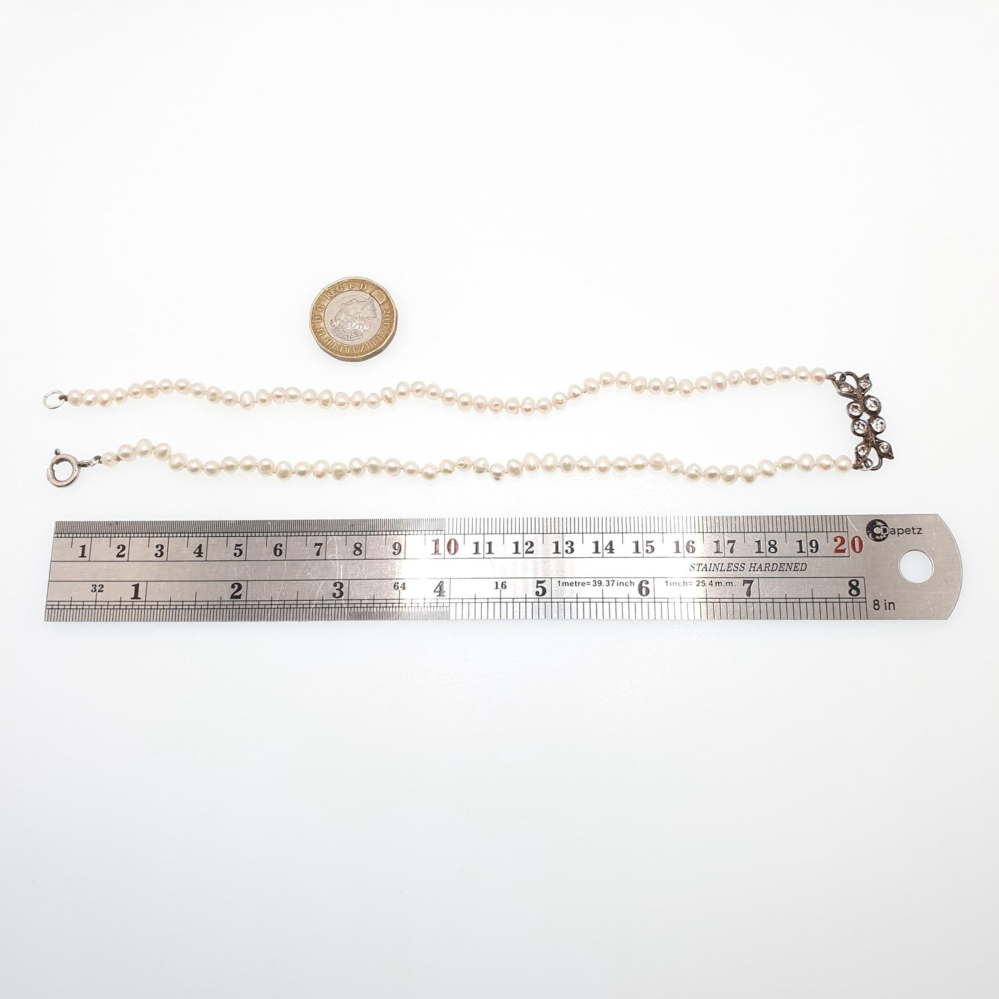 Antique Diamond Paste Freshwater Pearl Necklace Solid Silver Centre Choker Victorian Upcycled Restored Genuine Pearls Vintage Jewelry